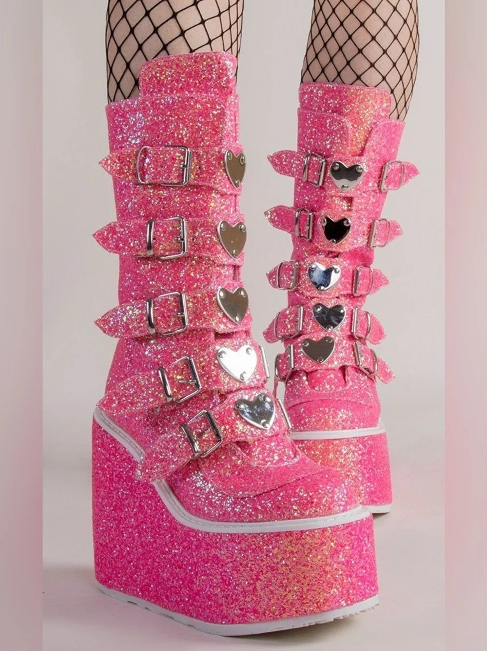 Demonia Pink Glitter Swing-230G Platform Boots Size 7